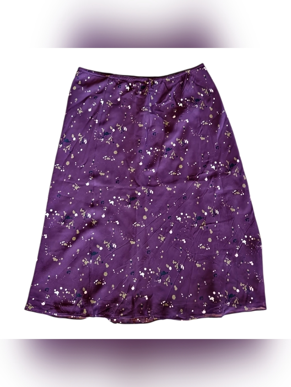 Y2K Paint Splatter 100 Silk Midi Plum Skirt Medium P dark Academia Dark Feminine